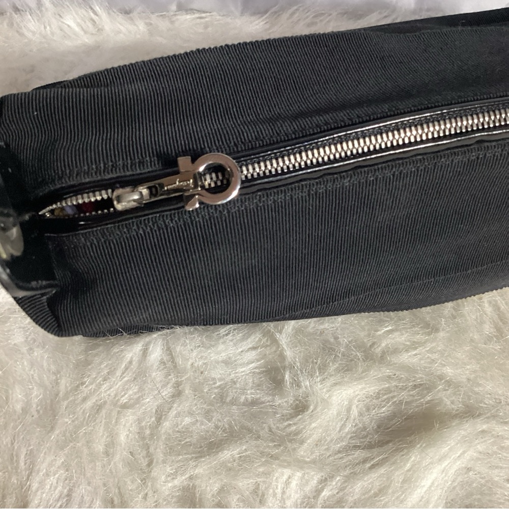 SOLD……..Salvatore Ferragamo Small Black Canvas Patent Leather Shoulder Bag VGUC - Picture 8 of 11